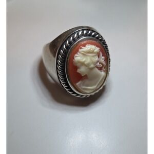 Vintage Heavy Sterling Silver Victorian Style Cameo Ring Size 7